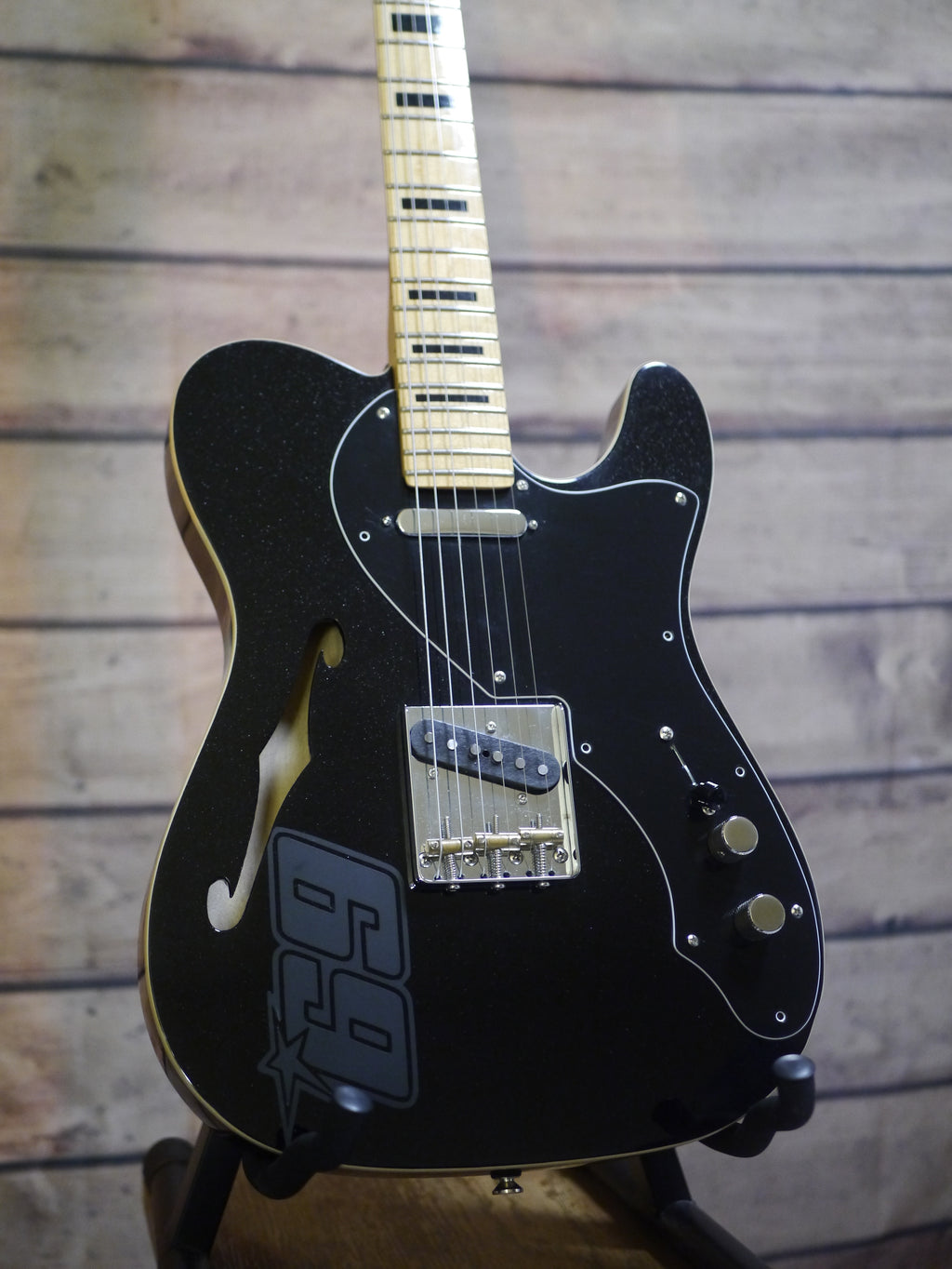 Raven-Guitars Bradocaster 60s Thinline Sparkling Metallic Black